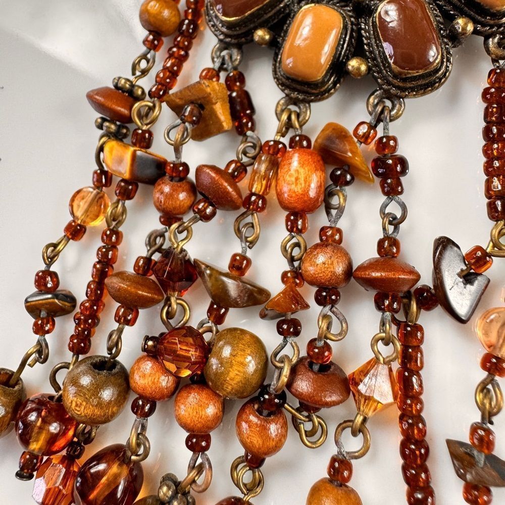 Rare Bohemian Orange and Brown Tigers Eye Pendant Necklace - Picture 8 of 13